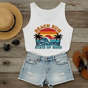 Beach Bum Tank Top | Retro Sunset Wave | Summer Beach Graphic